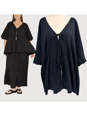 The Lullaby Club Frankie Tie Front Top Black 3XL